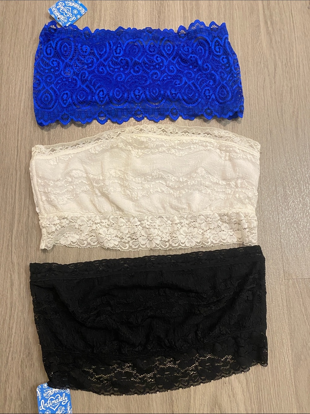 Free People Lace Bandeau Set in Royal Blue, Cream & Black